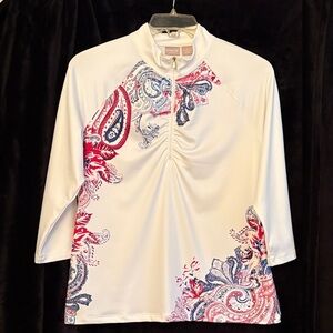 PGA Tour Women's Long Sleeve Paisley Top - White and Red